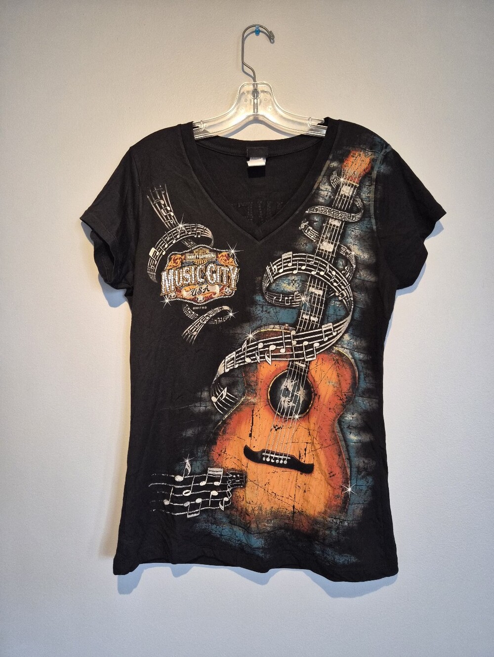 Harley Davidson Boswells Honky Tonk Black STUDDED Graphic T-Shirt | Size Large